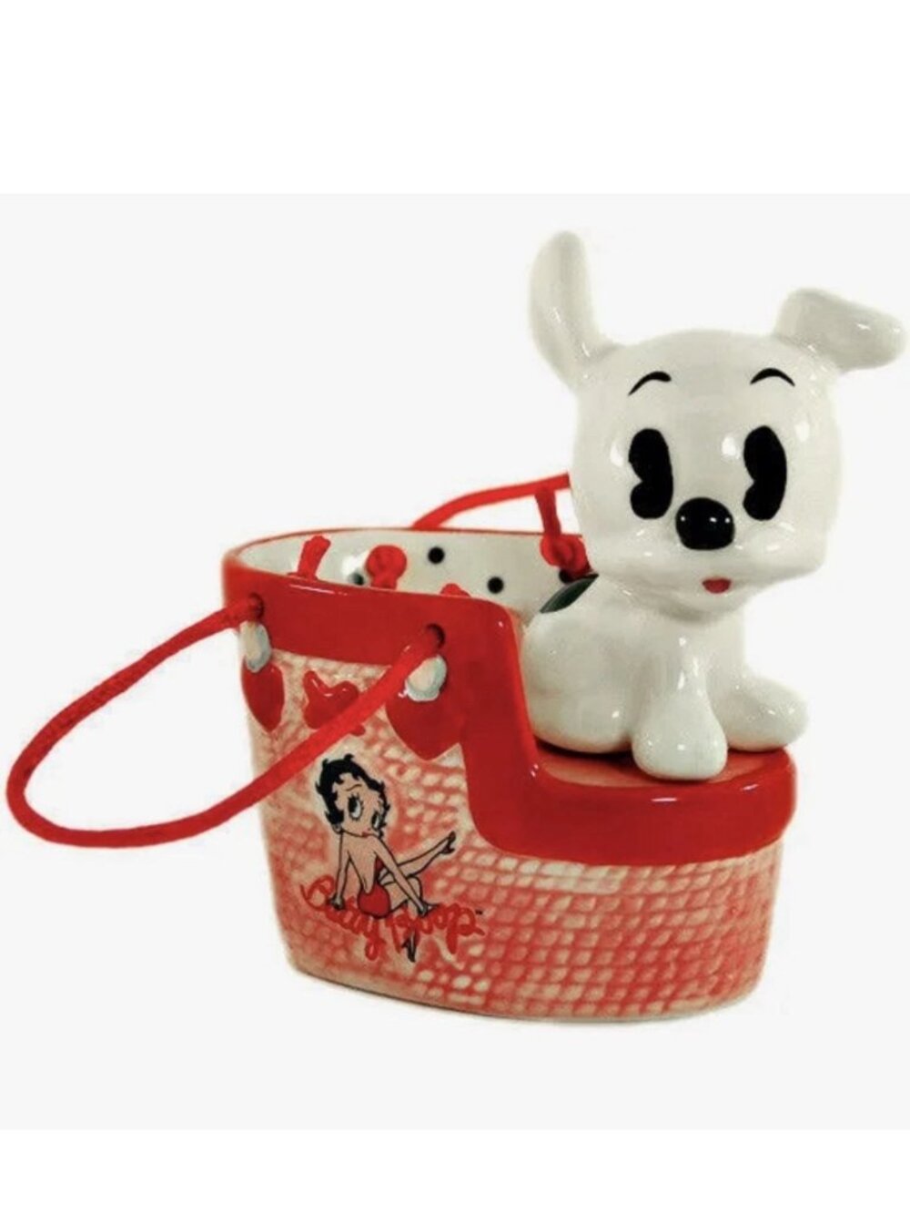 NIB Betty Boop Pudgy Dog Handbag Salt & Pepper Shaker Set Ceramic 2008 Vandor